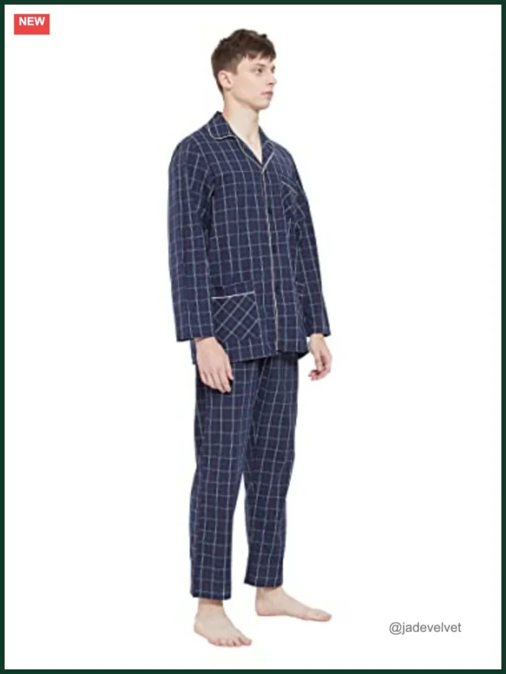 Men's 100% Cotton Pajama Set Button Down Long Sleeve Sleepwear